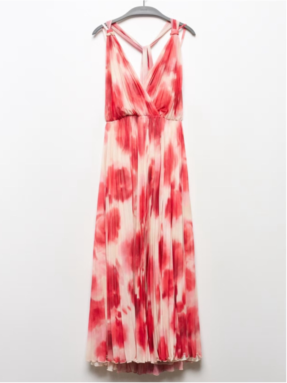 Mango Pink Watercolor Pleated Maxi Dress Large - Picture 3 of 14